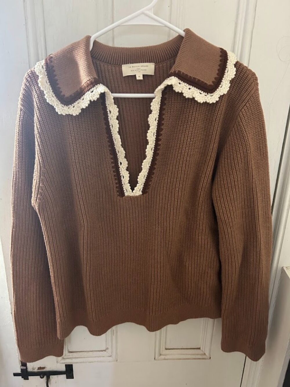 Sezane Ivane Sweater - Camel with Ecru Details - Size Medium - Like New - Picture 2 of 3